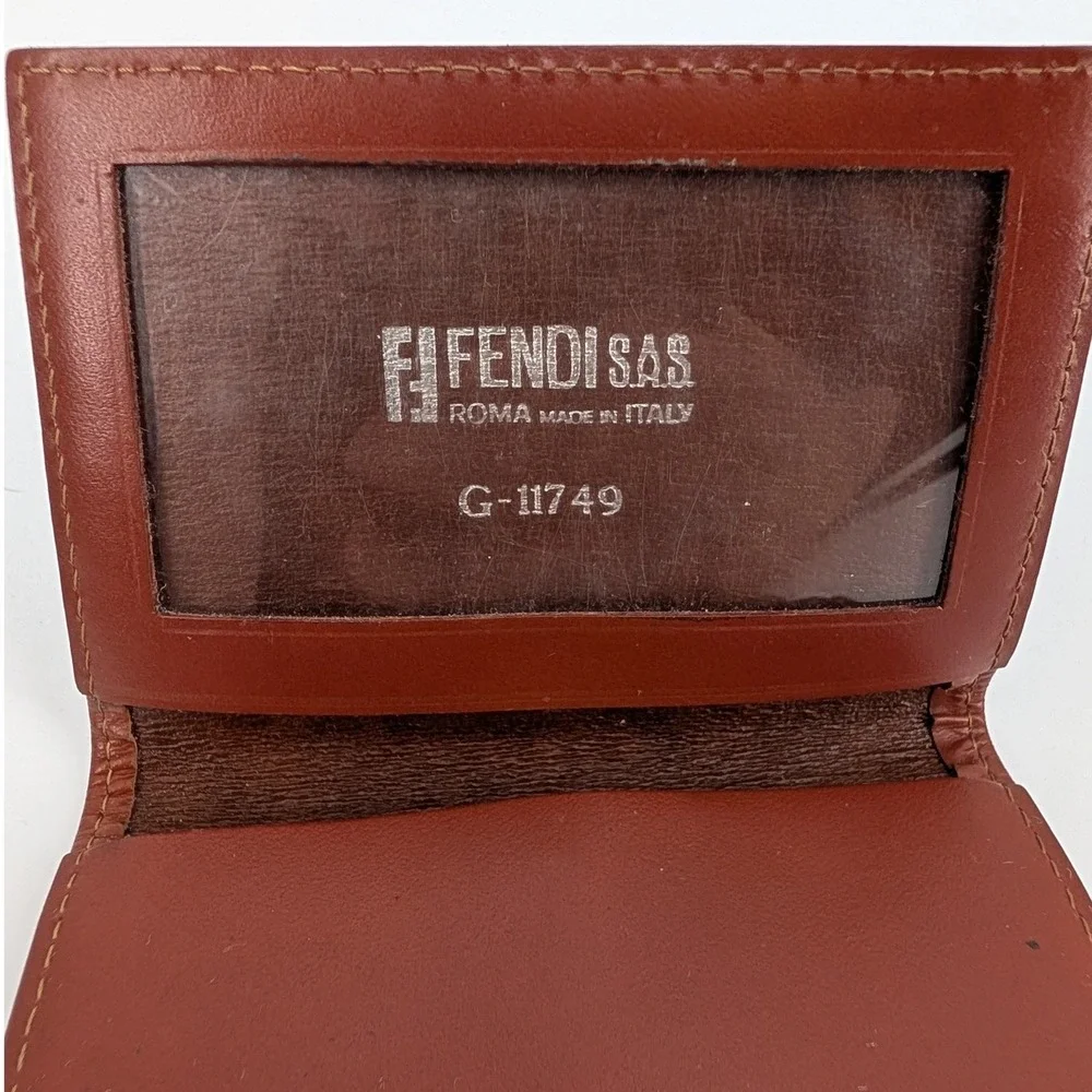 Fendi s.a.s. Vintage Pequin Stripe‎ Trifold Wallet Brown Leather Made in Italy